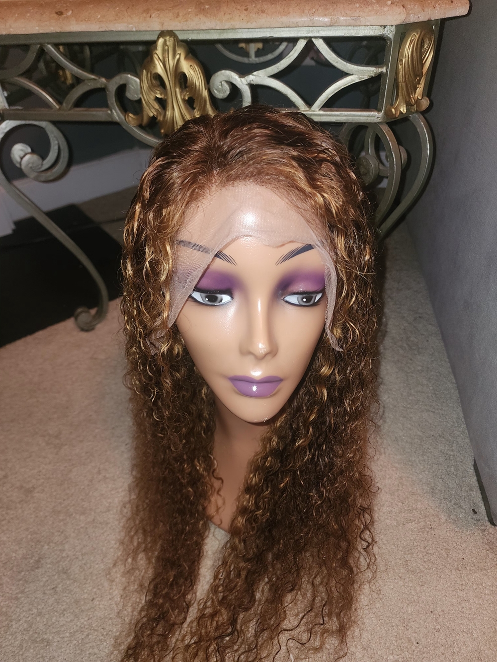 Lace Front Long Curly Wig - Honey Brown